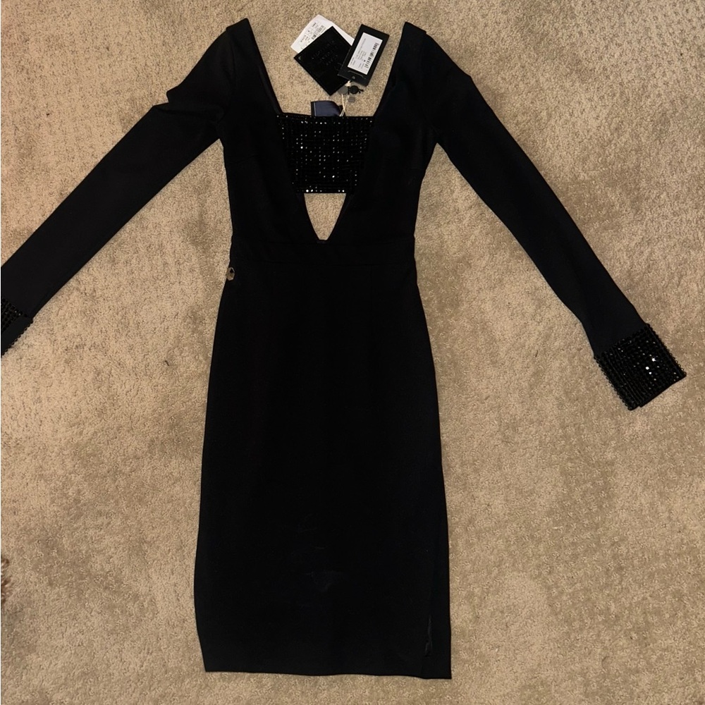 Philipp Plein Black Dress with Embellished Cuffs